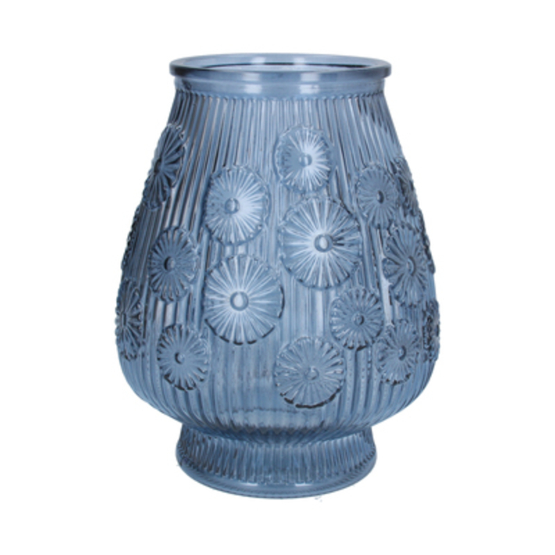 Ribbed Floral Blue Glass Vase By Gisela Graham